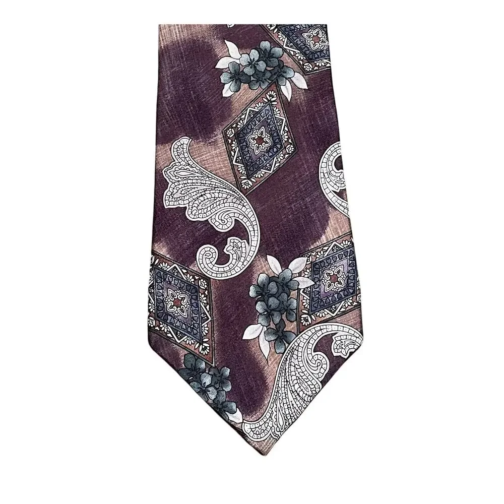 Vintage Pierre Cardin Wide Silk Tie Purple Gray Paisley, Retro, 58